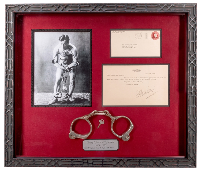 Houdini Signed Letter, Houdini Key, and Houdini-Era Handcuffs