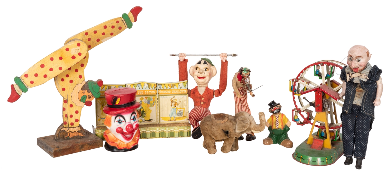 Group of Circus-Themed Wind-Up and Other Toys.