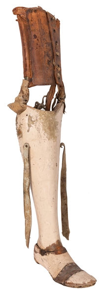 Antique Prosthetic Right Leg With Leather Brace.
