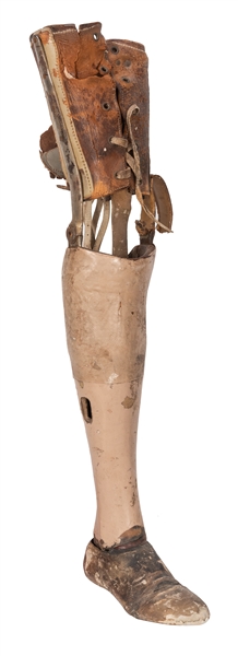 Antique Prosthetic Right Leg With Leather Brace.