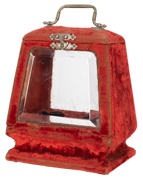 Antique Beveled Glass and Velvet Wedding Ring Display Box.