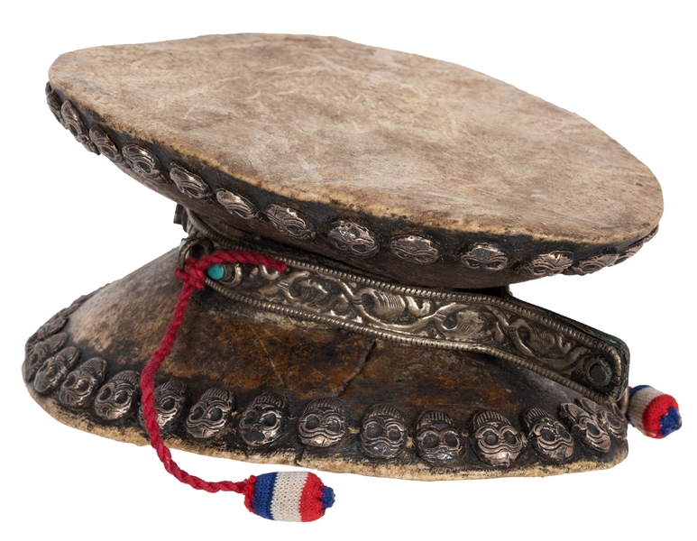 Decorated Tibetan Sacred Human Skull Drum.