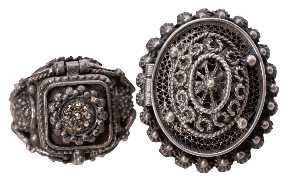 Two Antique Silver Poison Rings.
