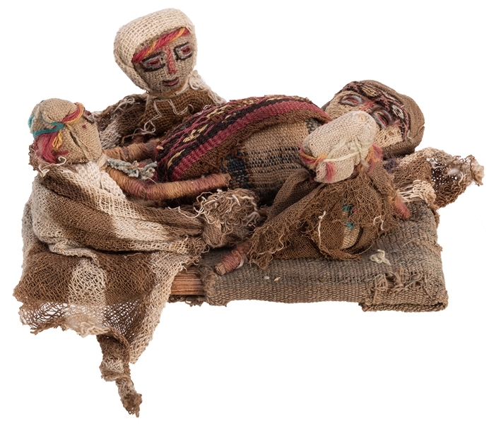 Peruvian Chancay Textile Dolls Birthing Scene.
