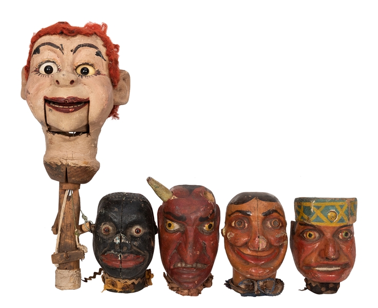Carved Ventriloquism Dummy and Puppet Heads.