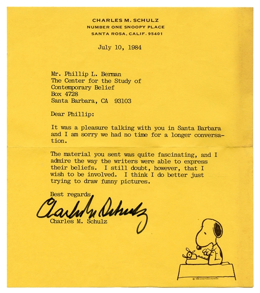 Charles Schulz Typed Letter Signed.