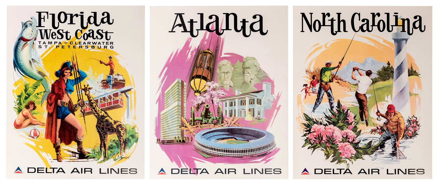 Delta Air Lines. Four Original Airline Travel Posters.