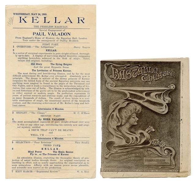 Kellar The Peerless Magician. Special Engagement of Paul Valadon.