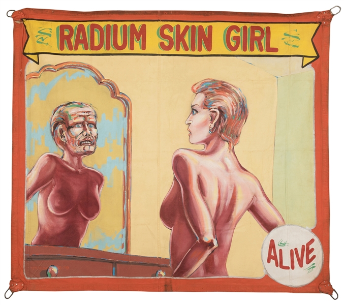 Radium Skin Girl. Painted Canvas Sideshow Banner.