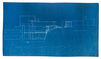 Frank Lloyd Wright. Fallingwater Side Elevation Blueprint.