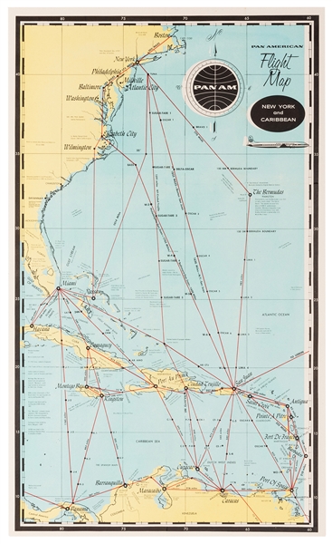 Pan American Flight Map. New York and Caribbean