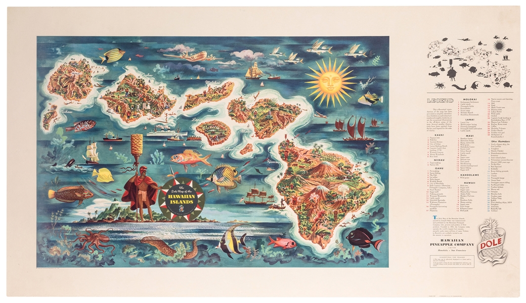 Dole Map of the Hawaiian Islands. Original Advertising Poster.