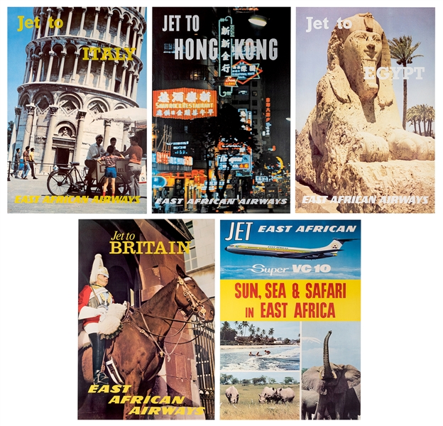East African Airways. Five Original Airline Travel Posters.
