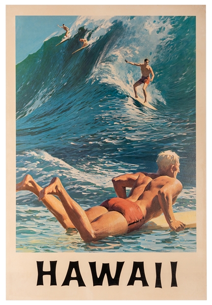 Hawaii. Vintage Surfing Travel Poster.