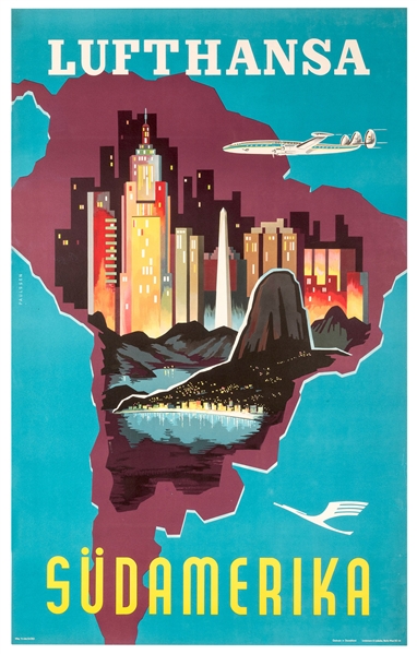 Lufthansa. Sudamerika (South America) Airline Travel Poster.