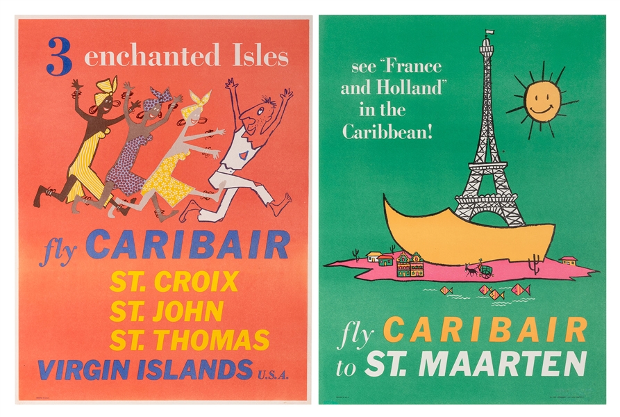 Fly Caribair Two Original Airline Travel Posters.