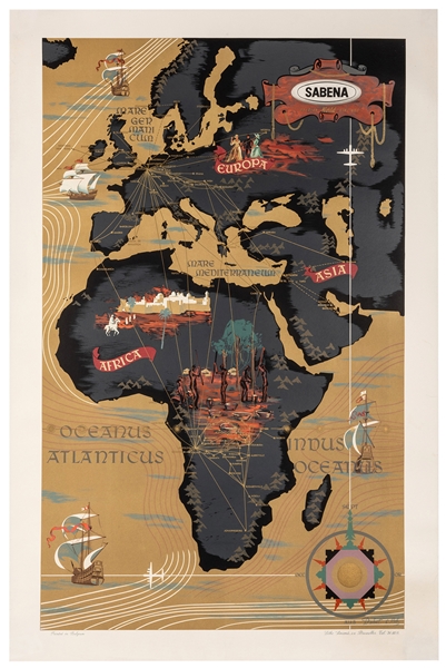 Sabena Pictorial Map Airline Poster.