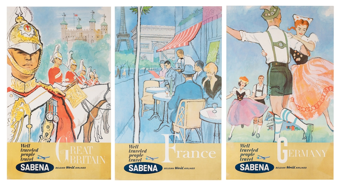 Sabena. Three Original Airline Travel Posters.