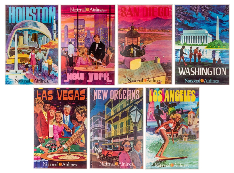 National Airlines. Seven Original Airline Travel Posters.