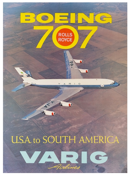 Varig Airlines. Boeing 707 Rolls Royce. U.S.A. to South America.