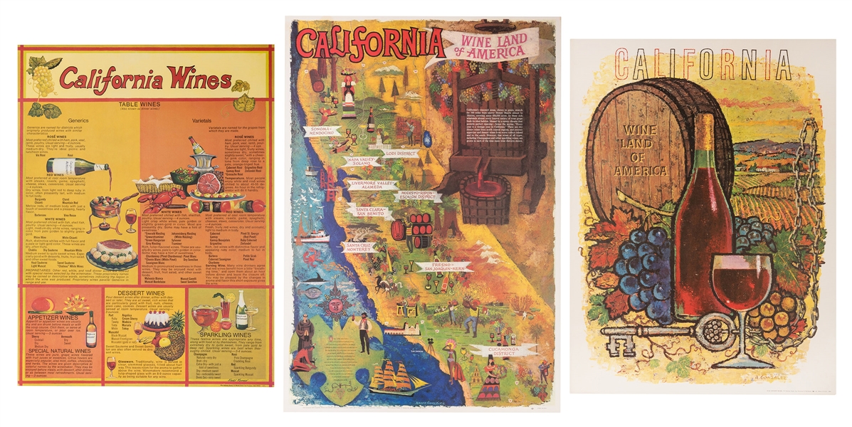 California Wines. Three Original Travel Posters.