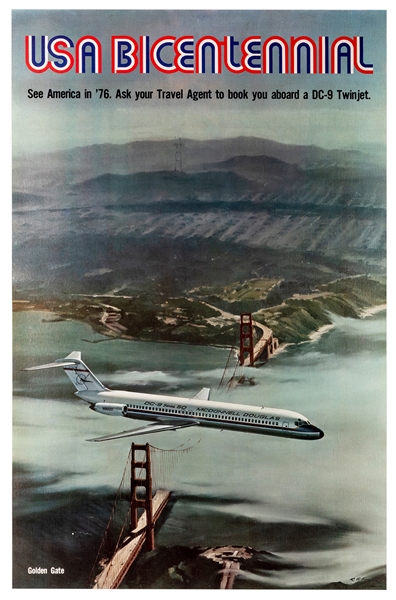 Golden Gate Bridge. USA Bicentennial. DC-9 Twinjet.