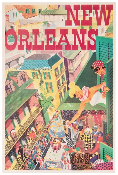 Be Verdier. New Orleans Mardi Gras Travel Poster.