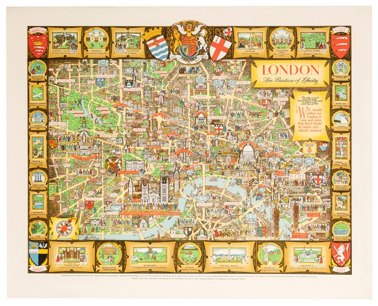 London The Bastion of Liberty. Vintage Tourism Travel Map Poster.