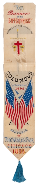 1893 World’s Columbian Exposition “Banner of Enterprise” Souvenir Silk Ribbon.