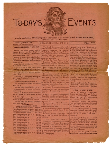 To-Day’s Events. World’s Fair Program featuring Buffalo Bill.