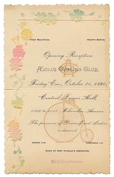 Aeolus Cycling Club Opening Reception Invitation.
