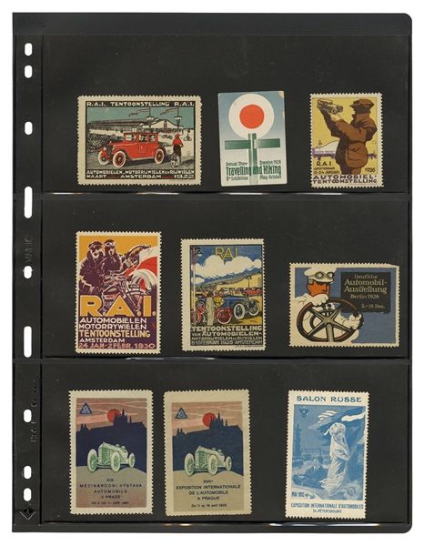 Collection of 29 Automobile and Racing-Themed Poster Stamps and Ephemera.