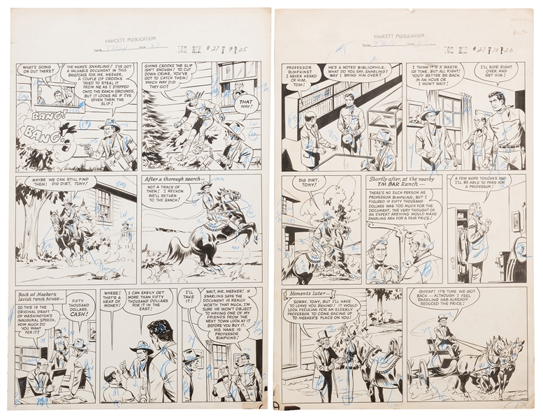 Tom Mix Western No. 27. Pair of Original Comic Book Pages.