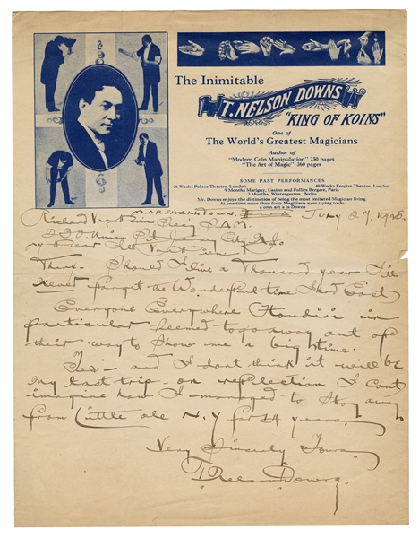  T. Nelson Downs Autograph Letter Signed.