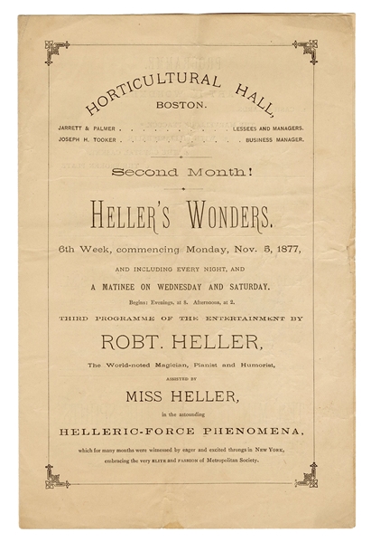 Heller’s Wonders. Boston Horticultural Hall Program.