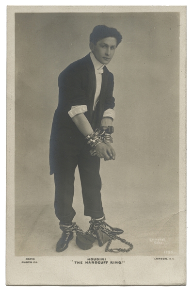 Real Photo Postcard of Harry Houdini. “The Handcuff King.”