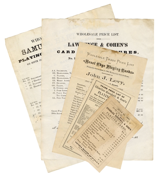 Five 19th Century Playing Card Price Lists.