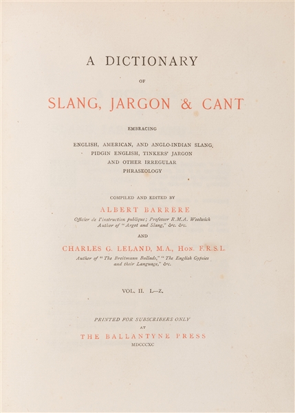 A Dictionary of Slang, Jargon & Cant.