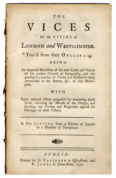 Vices of the Cities of London and Westminster, (The). Trac’d from their Original Being.