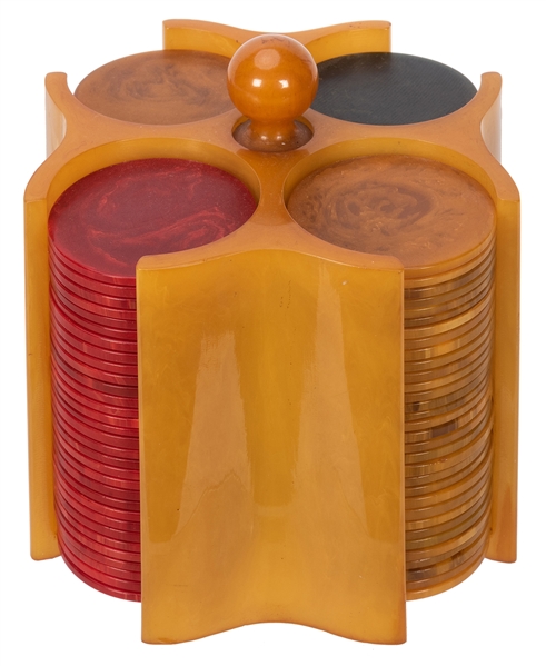 Yellow Bakelite Poker Chip Set.