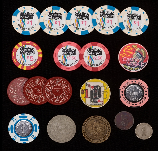 Nineteen Assorted Poker Chips and Tokens.