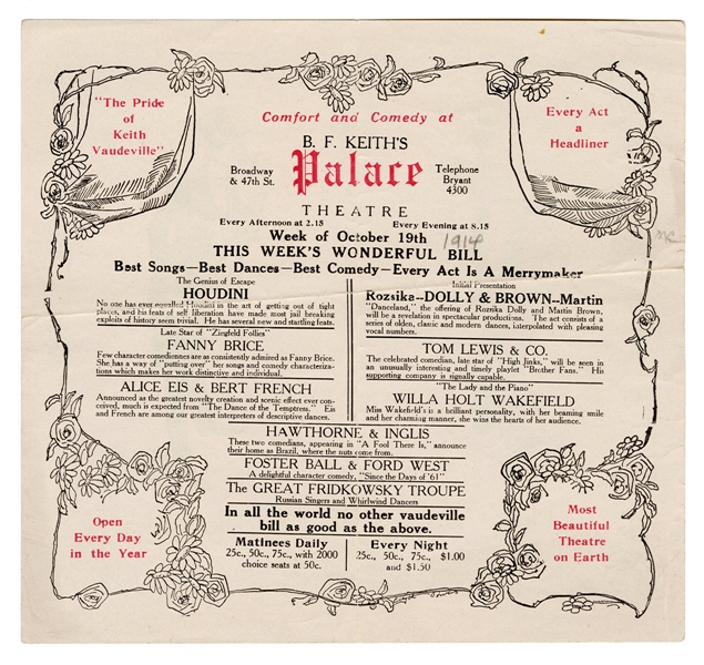 Houdini B.F. Keith Palace Theatre Program.