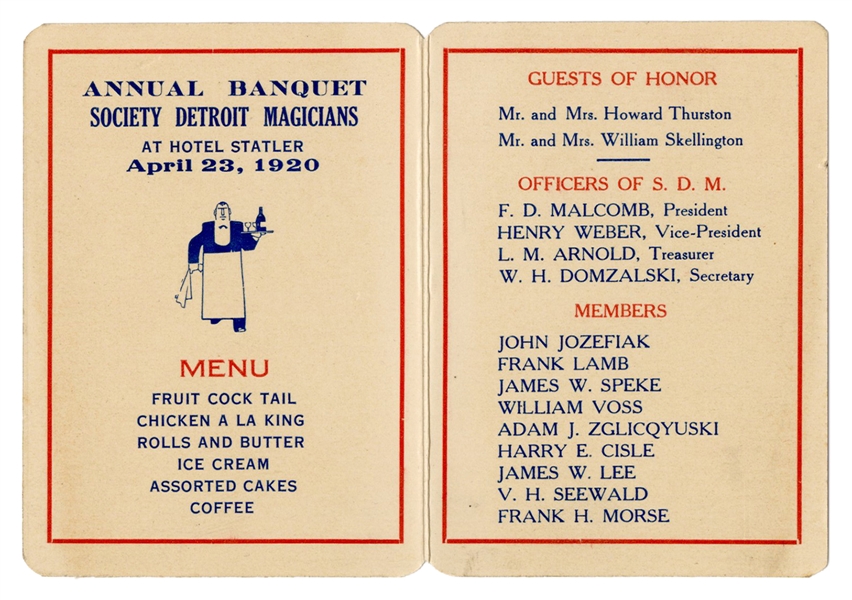 Society Detroit Magician Annual Banquet Souvenir Playing Card Program.