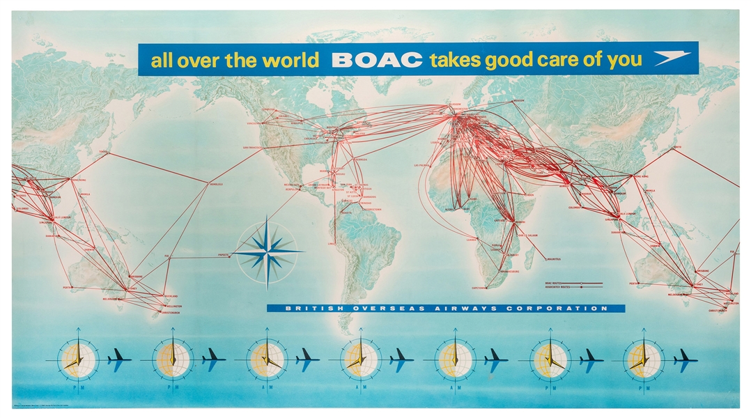 All Over the World BOAC Takes Care of You. World Airways Map. 