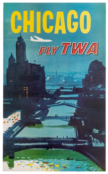 Briggs, Austen (American, 1908-1973). Chicago. Fly TWA. 