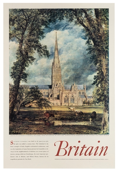 Britain. Salisbury Cathedral. British Travel and Holidays Association, 1950s. 