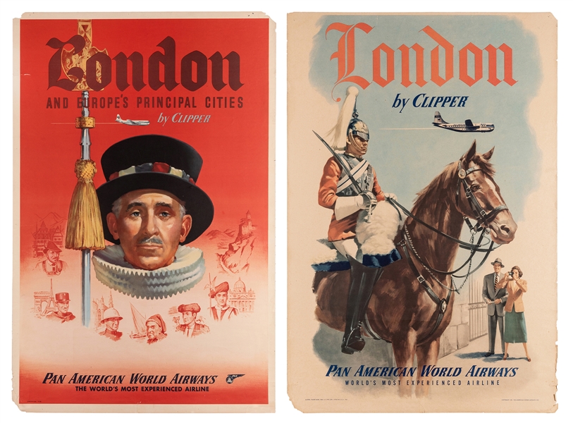 Pan Am. London by Clipper. Two Travel Posters. 