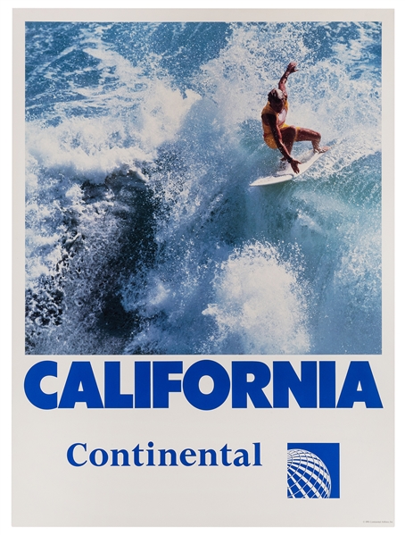 [Surfing] California. Continental Air Lines. Surfing Poster. 1991. 