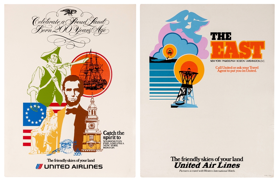 United Airlines. The East. Two Airline Travel Posters. 1974/76. 