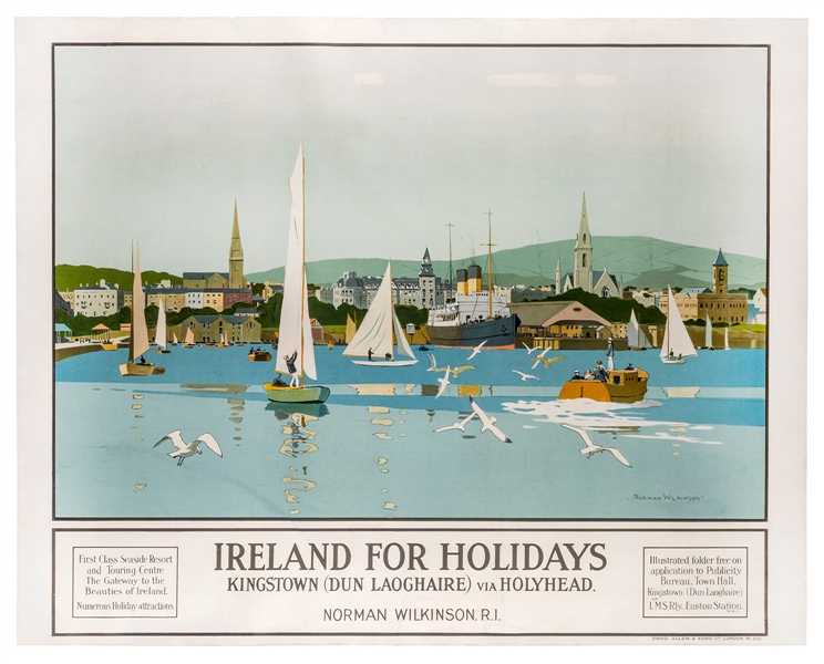 Wilkinson, Norman (1878-1971). Ireland for Holidays. Kingstown via Holyhead. 